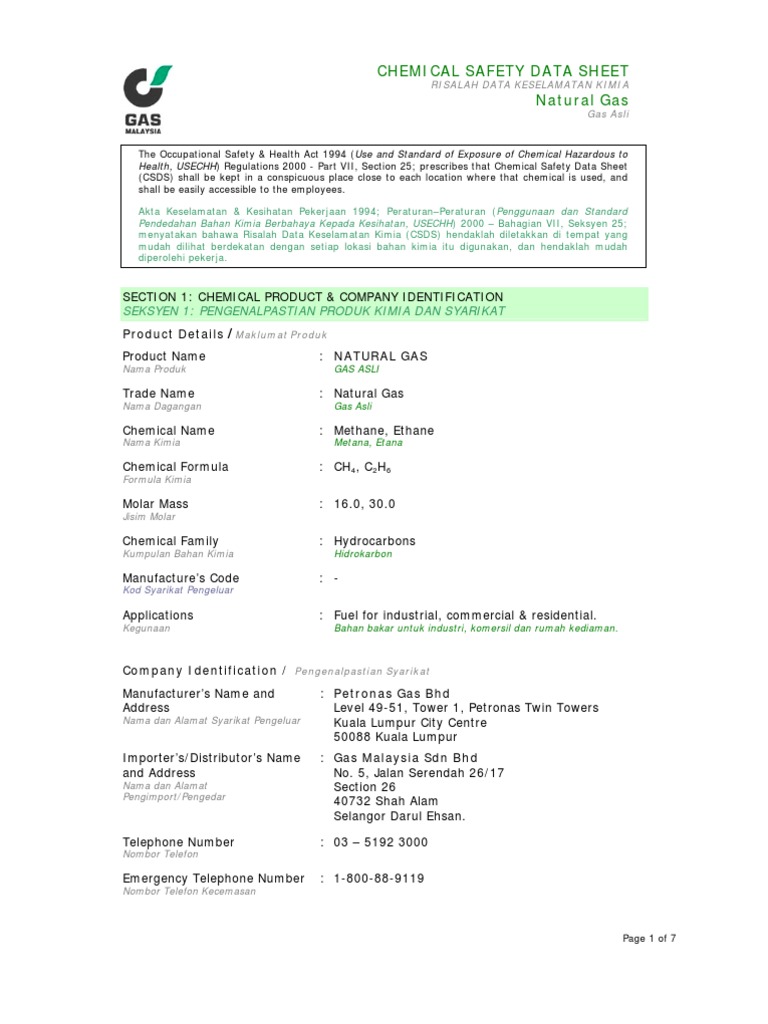 Natural Gas Safety Data Sheet | PDF | Science & Mathematics | Computers