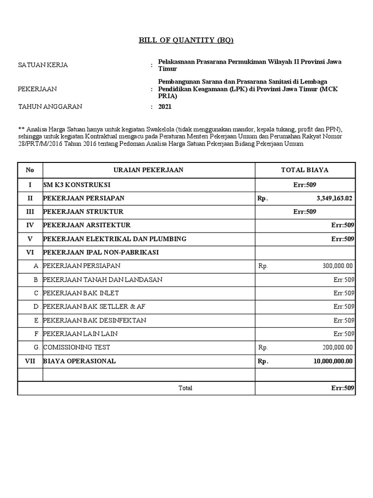 Bill of Quantity (BQ) | PDF