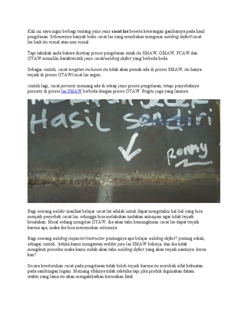 Kali Ini Saya Ingin Berbagi Tentang Jenis Jenis Cacat Las Beserta