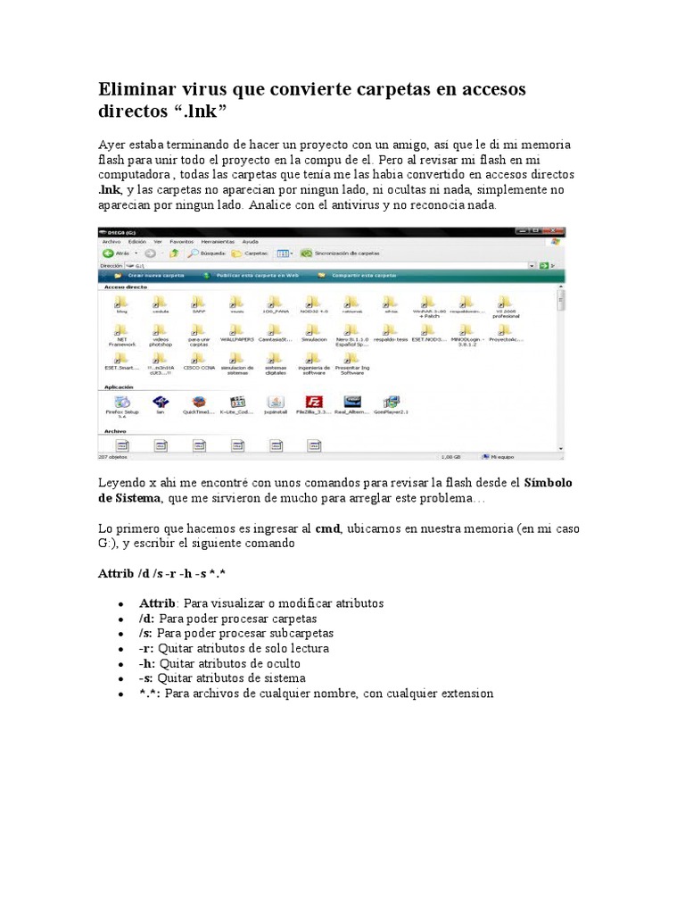 Eliminar Virus Que Convierte Carpetas en Accesos Directos | PDF