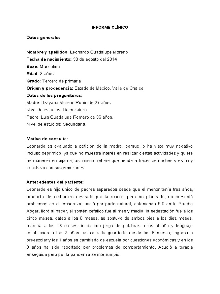 Informe Clínico-1 | PDF | Depresión (estado de ánimo) | Las emociones