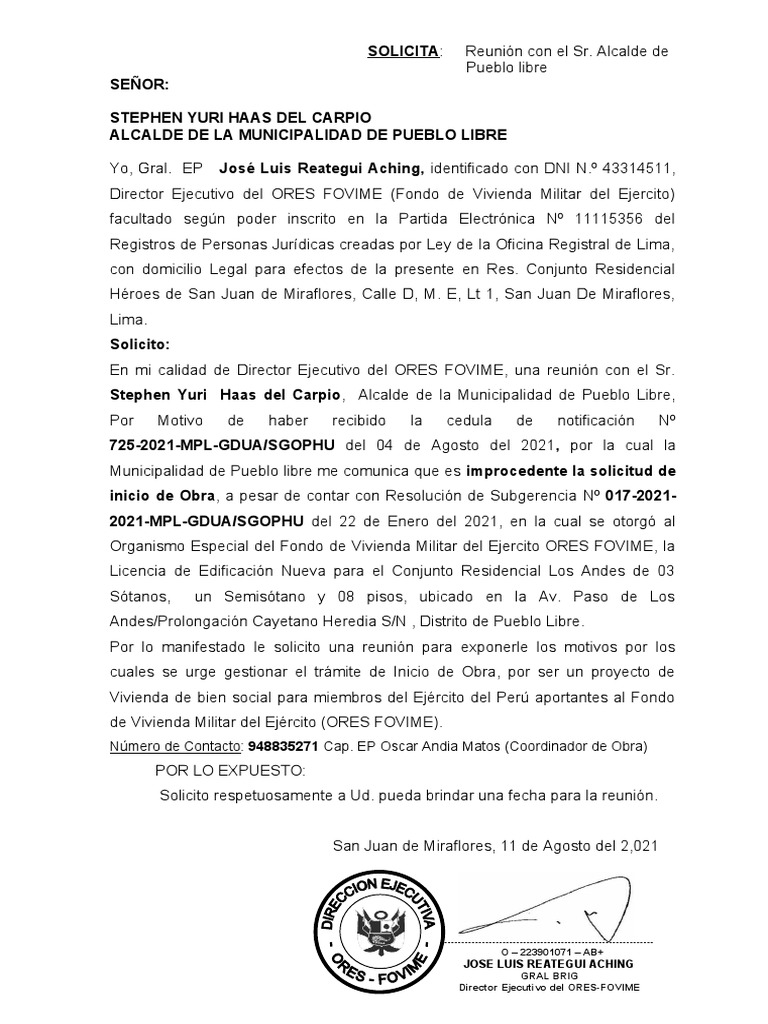 Solicitud de reunión con el alcalde | PDF | Derecho