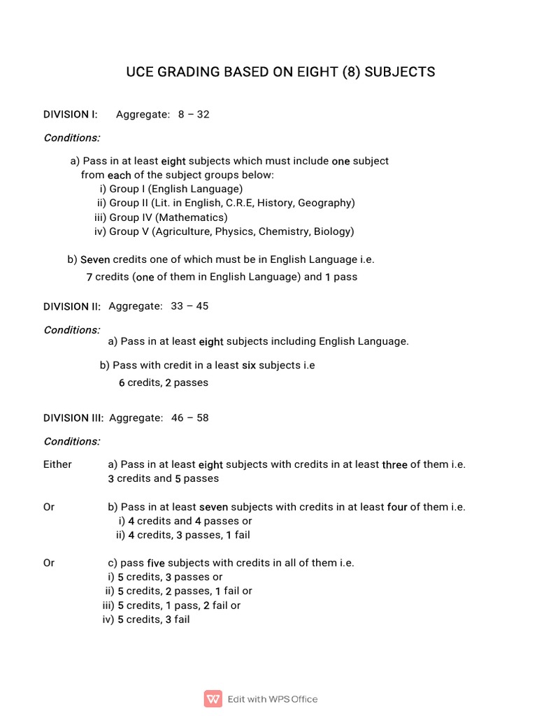 UCE Grading System Overview for 8 Subjects | PDF