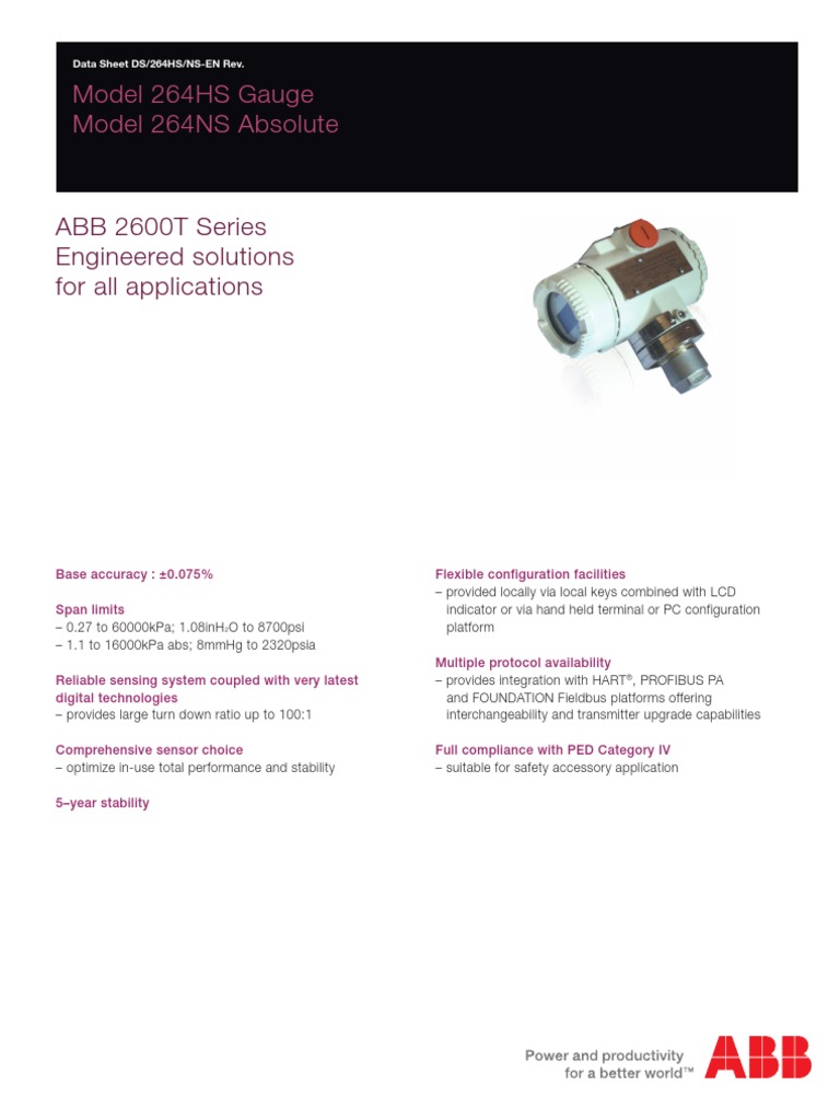 264HS Pressure Transmitter PDF Calibration Electricity