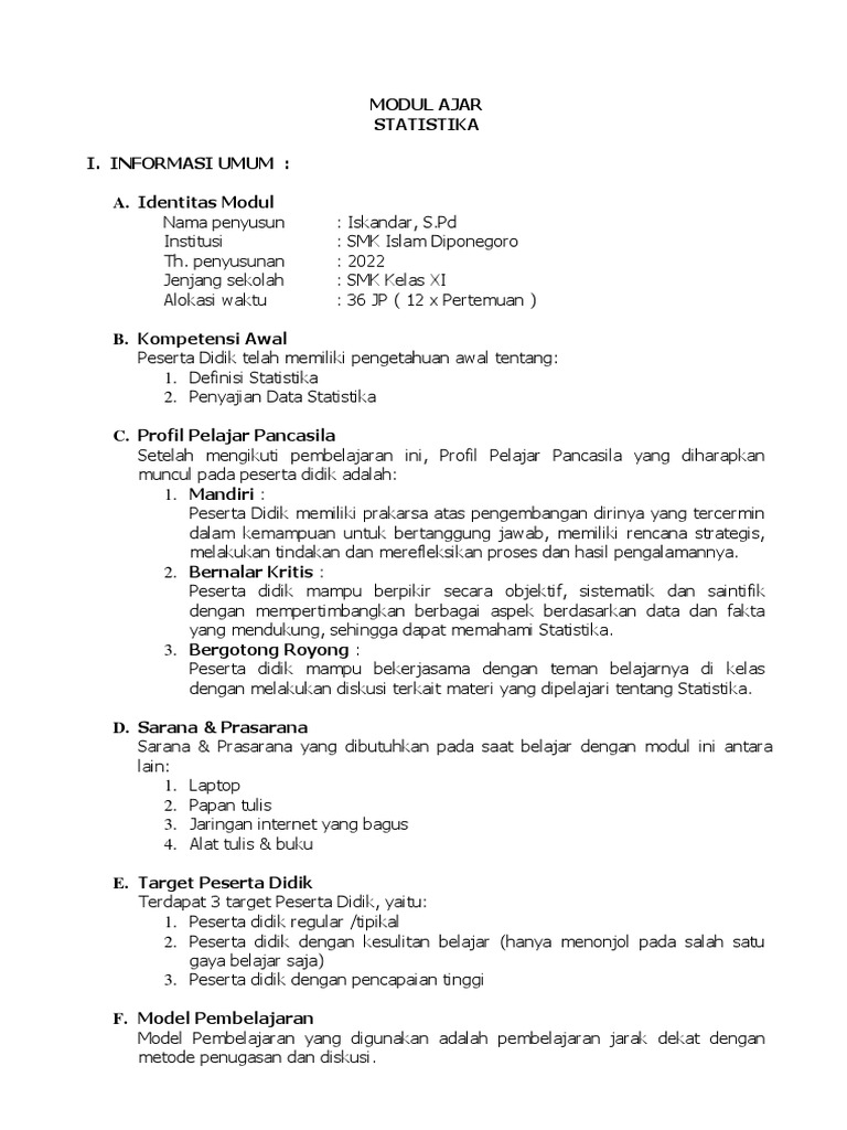Modul Ajar Statistika Kelas Xi Pdf