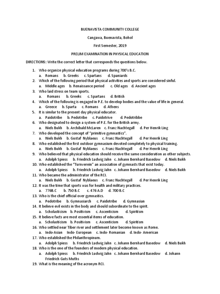 Prelim Physical Education Pdf Sparta