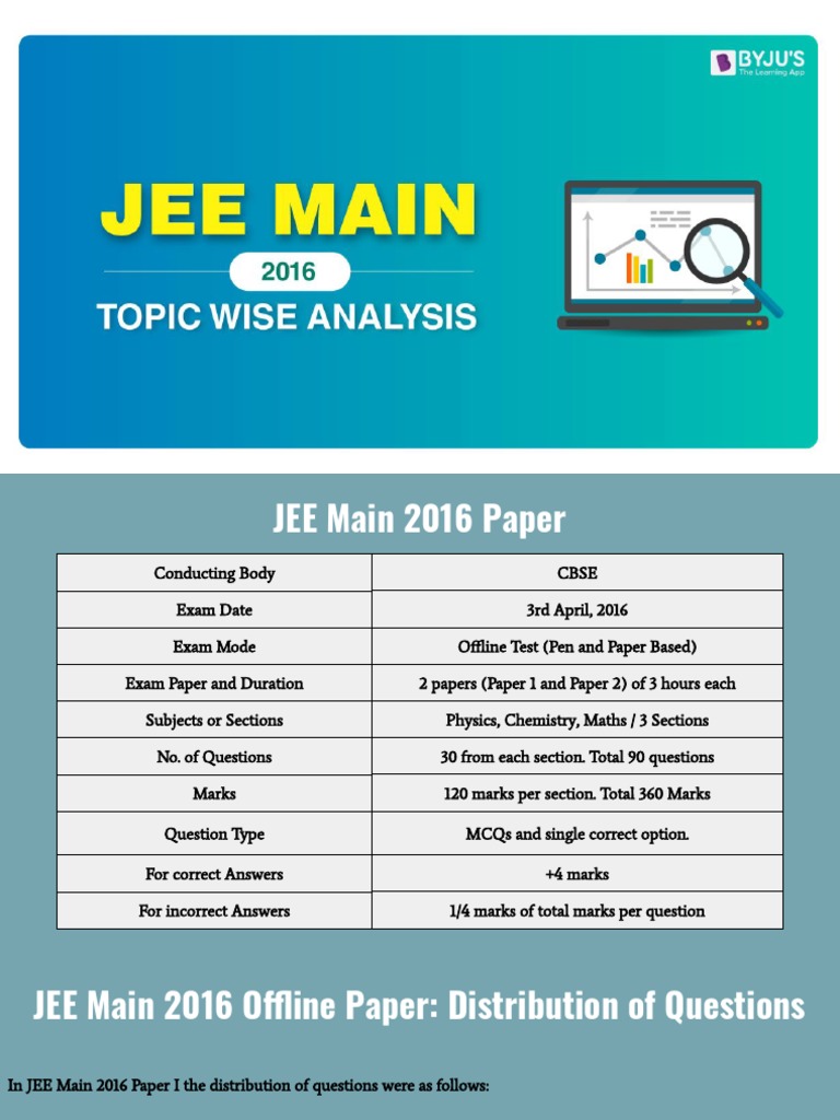 Jee main 2016 paper analysis byju pdf chemistry mathematics