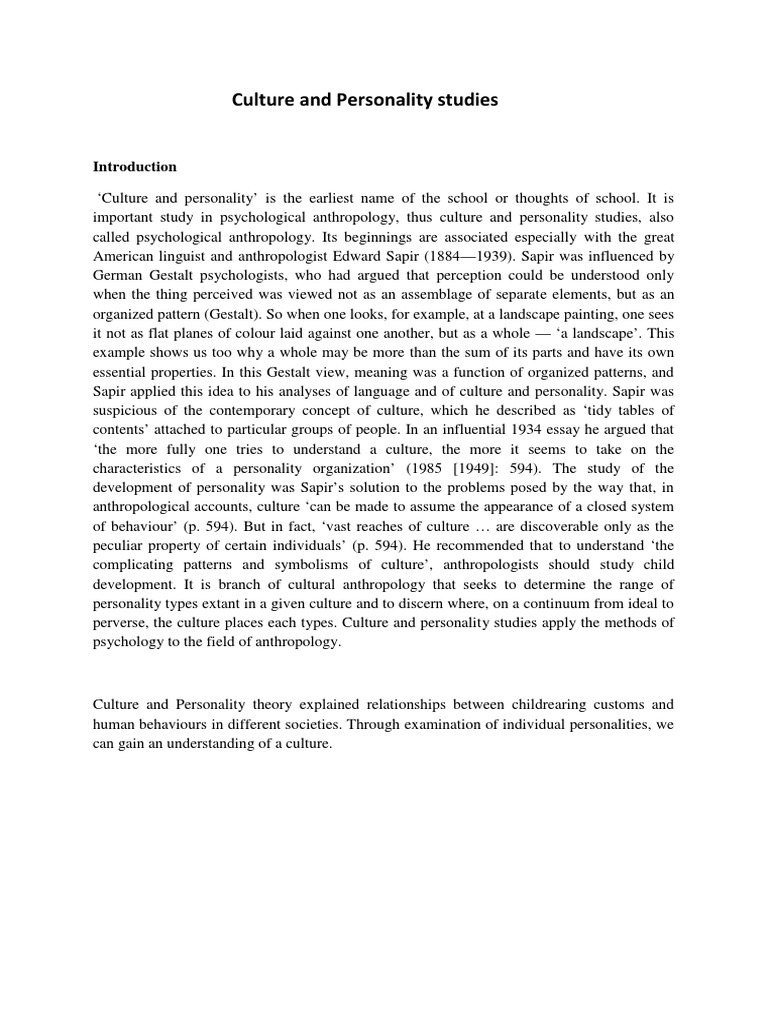 Culture Personality School Pdf Anthropology Psychoanalysis