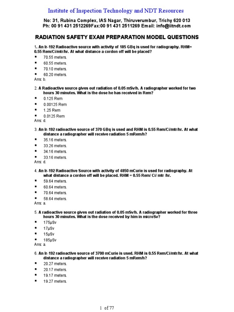 Radiation Safety Exam Preparation Model Questions PDF Ionizing