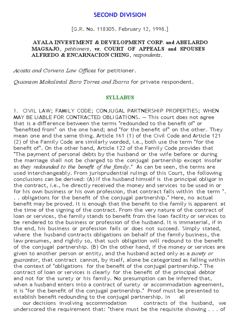 Ayala Investment Dev't. Corp. vs. CA (G.R. No. 118305) PDF Surety