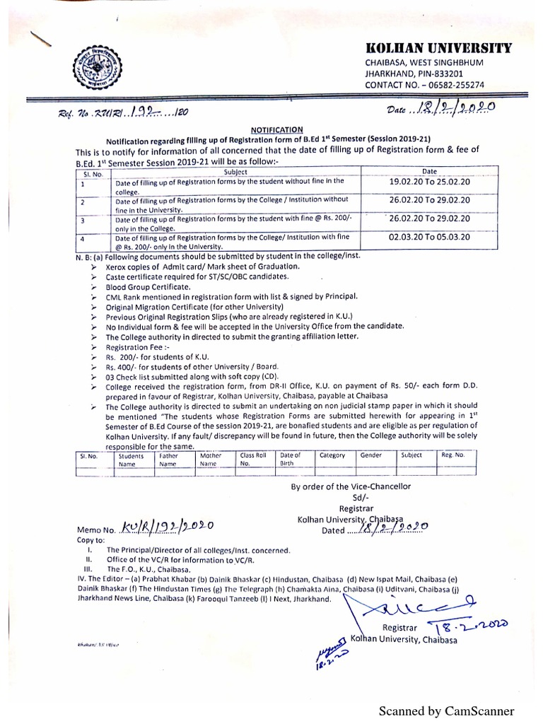 B.ed Registration PDF