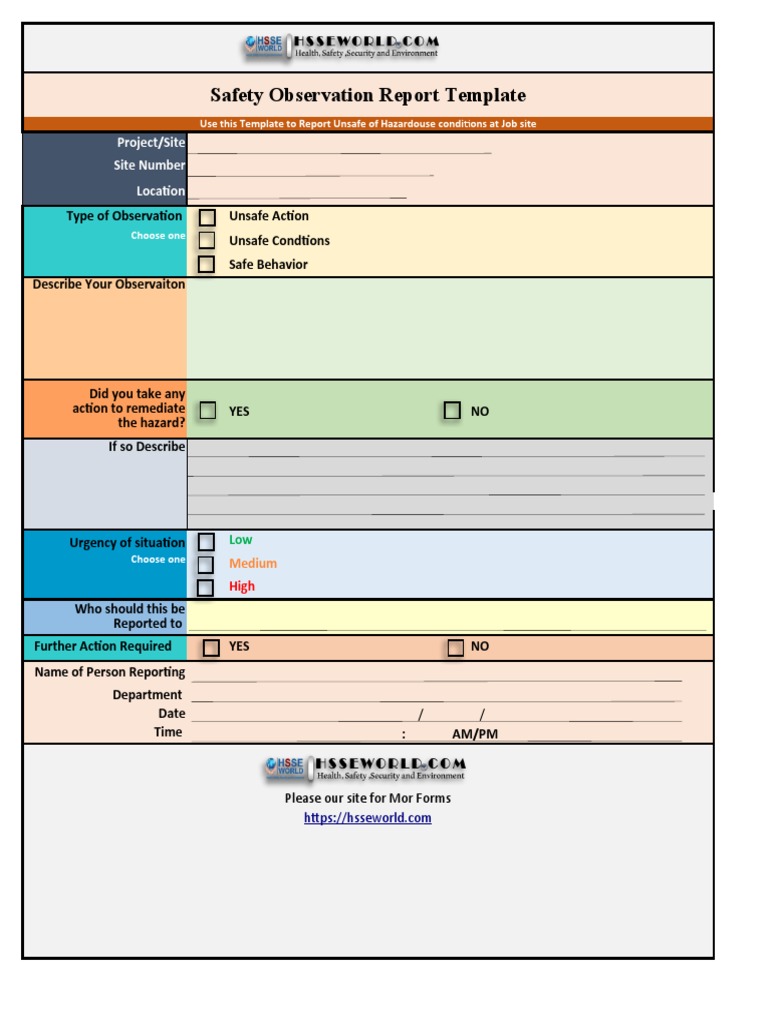 Safety Observation Form Pdf