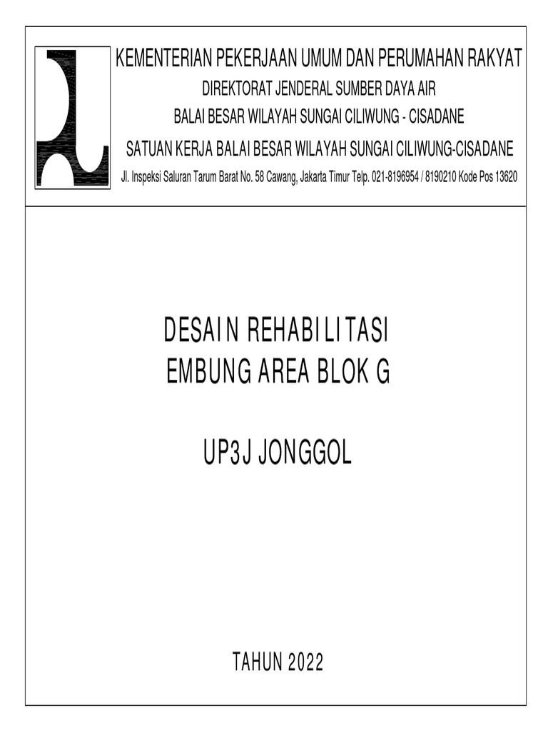 Desain Rehabilitasi Embung G Bogor | PDF