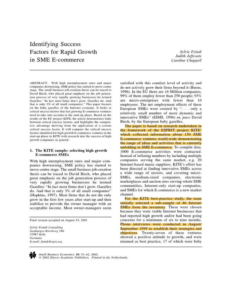 Success Factors for E-commerce SMEs | PDF | Small And Medium Sized ...