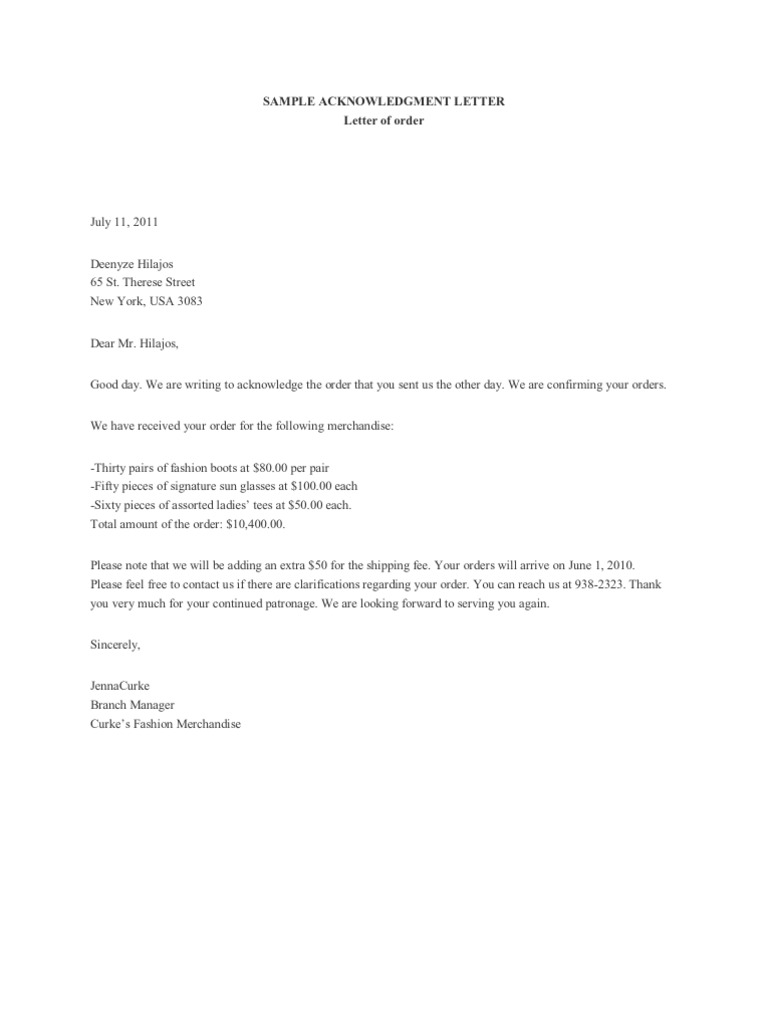 Sample Acknowledgment Letter | PDF | Politics