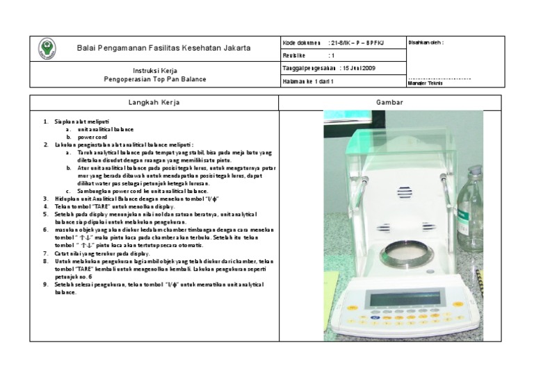 Instruksi Kerja Top Pan Balance PDF