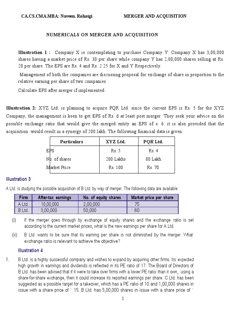 Merger and Acquisition | PDF | Mergers And Acquisitions | Price ...