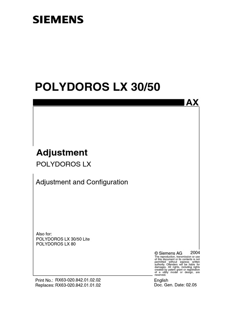 Siemens Polydoros LX 30-50 X-Ray - Adjustment | PDF | Mains Electricity ...