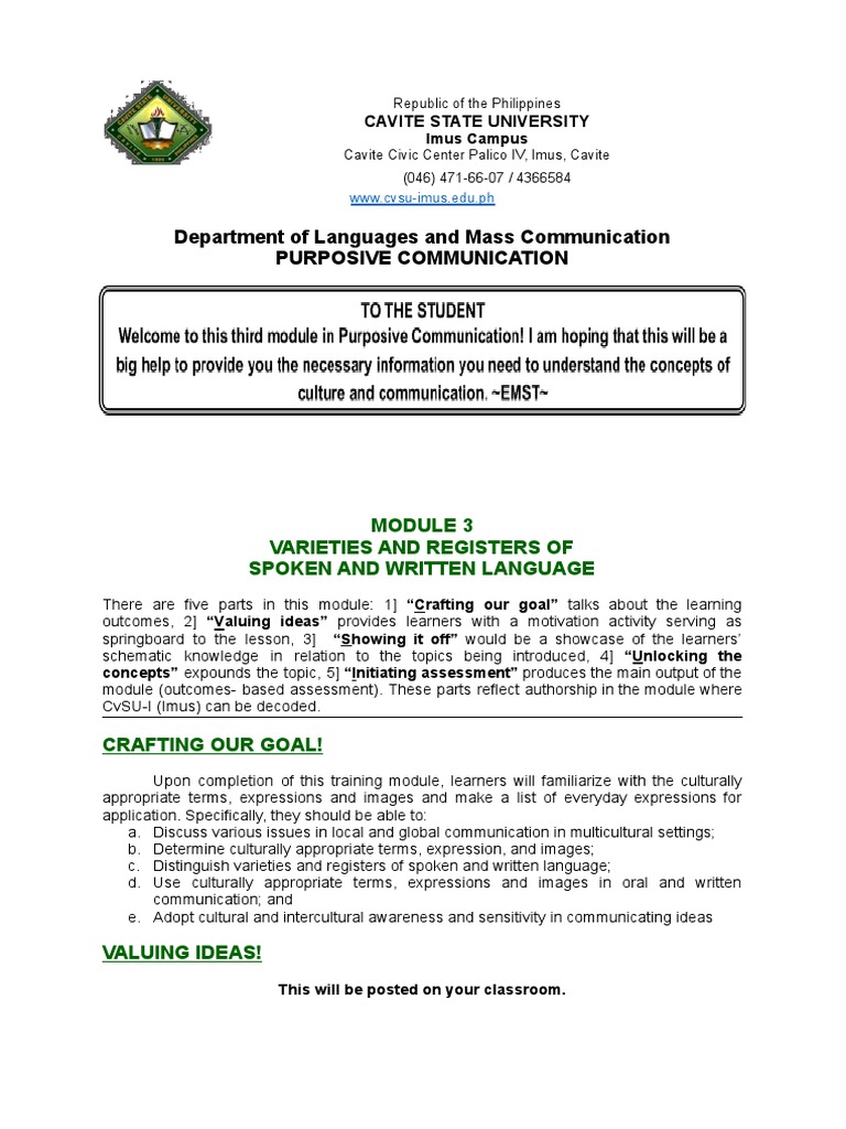 GNED 05 - MODULE - 3 VARIETIES AND REGISTERS OF - Student | PDF ...