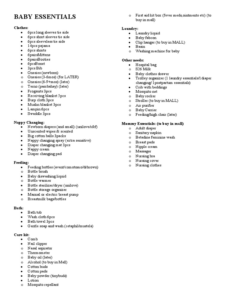 Baby essentials pdf diaper infancy