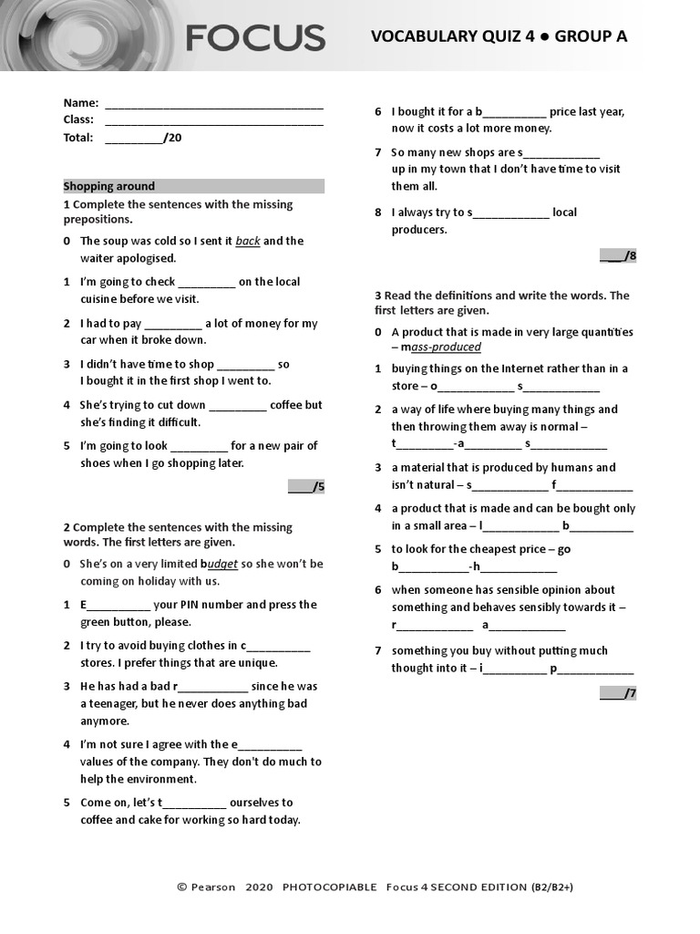 Focus4 2e Vocabulary Quiz Unit4 Groupa Pdf