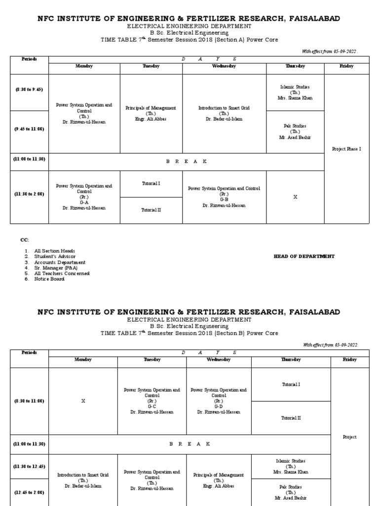 Time Table 7th Semester 2018 | PDF | Engineering