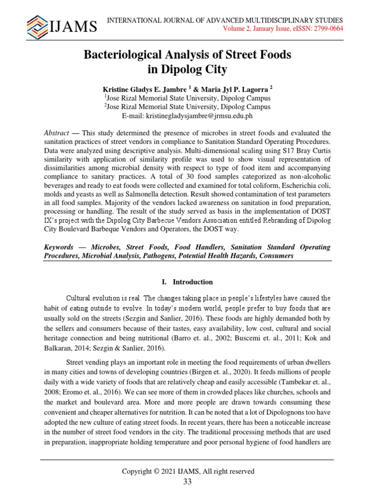 Research RRL Bacteriological Analysis Dipolog PDF Foods Foodborne