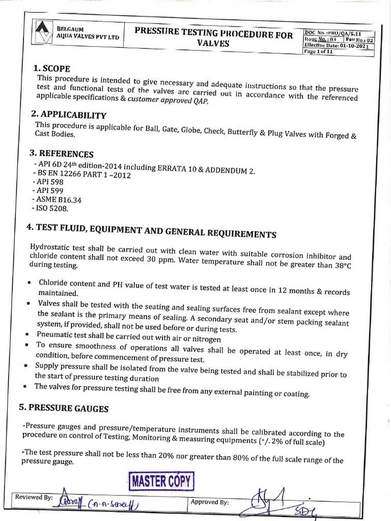 Hydro Testing Procedure All Valves Pdf
