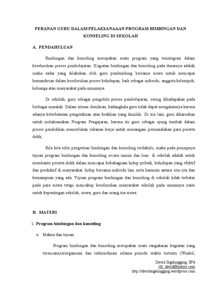 5 Peranan Guru Dalam Pelaksanaaan Program Bimbingan Dan Konseling Di Sekolah