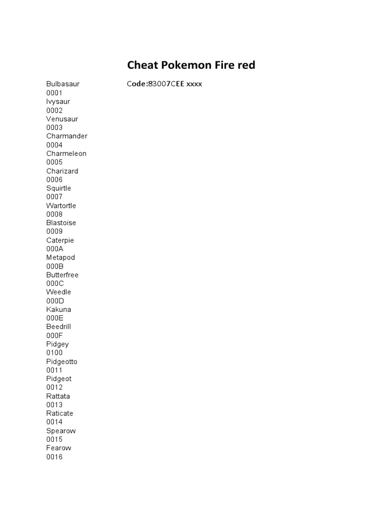 Cheat Pokemon Fire Red PDF Nintendo Franchises Pokémon