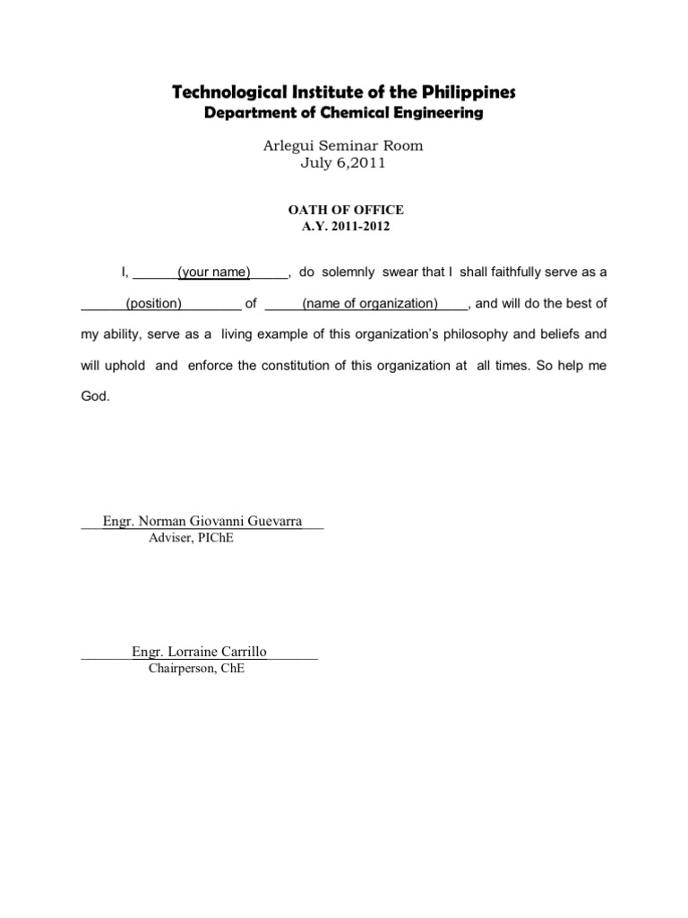 Oath Of Office Pdf Oath Of Office Cultural Conventions