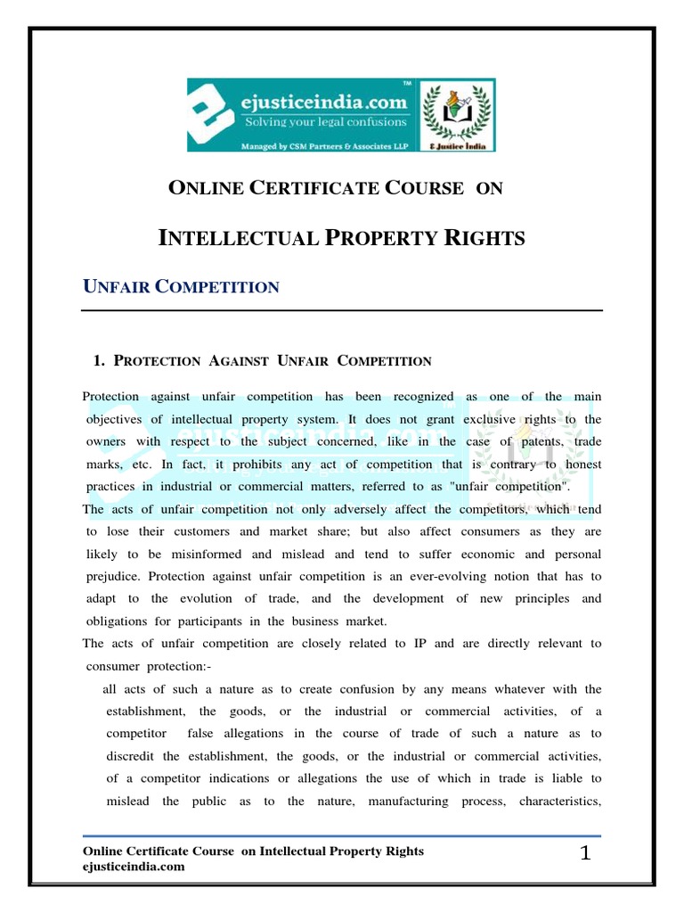 Unfair Competition PDF Intellectual Works Natural Resources Law