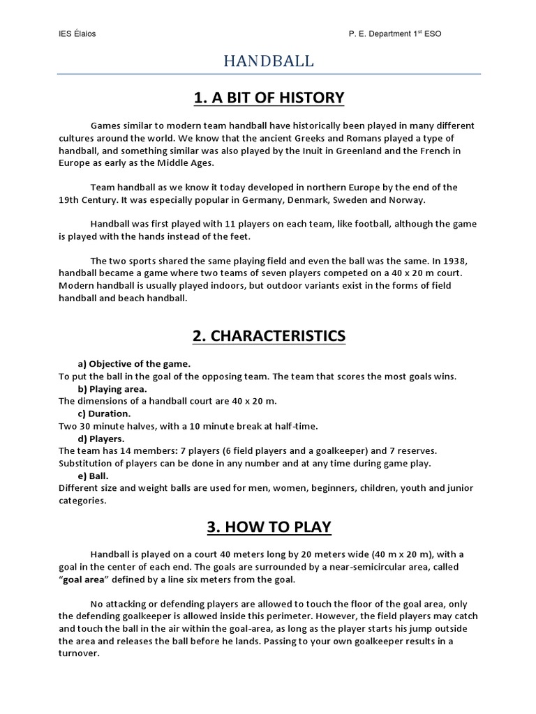 Handball Notes PDF Sports Team Sports