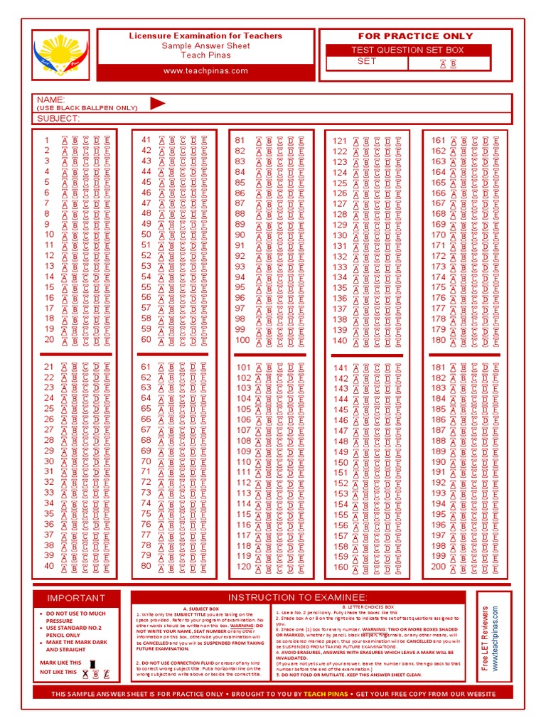 Answer Sheet | PDF | Test (Assessment) | Computing