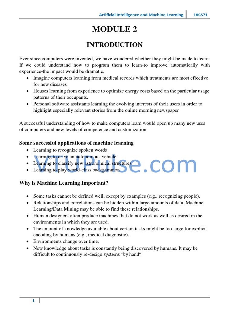 Artificial Intelligence and Machine Learning 18CS71 | PDF | Machine ...