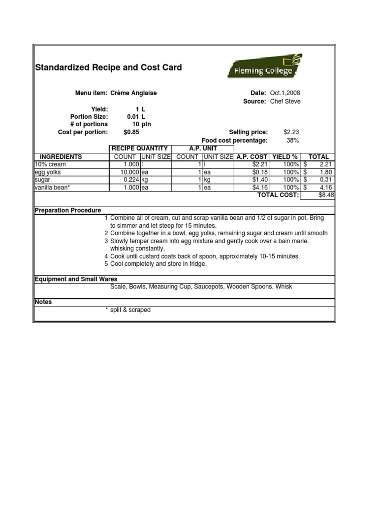Featured image of post Steps to Prepare Standard Recipe Card Example
