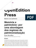 Pat - Memória e Novos Patrimônios - Memória e Patrimônio - Por Uma Abordagem Dos Regimes de Patrimonialização - OpenEdition Press