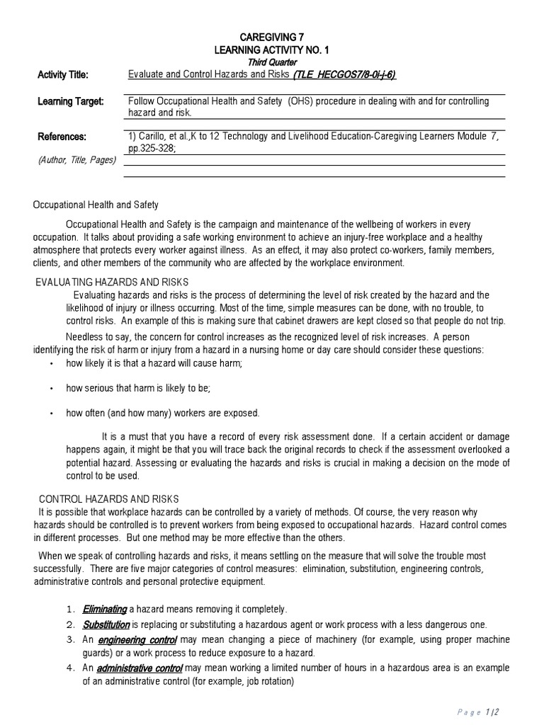 TLE 7Week 5 PDF Personal Protective Equipment Risk