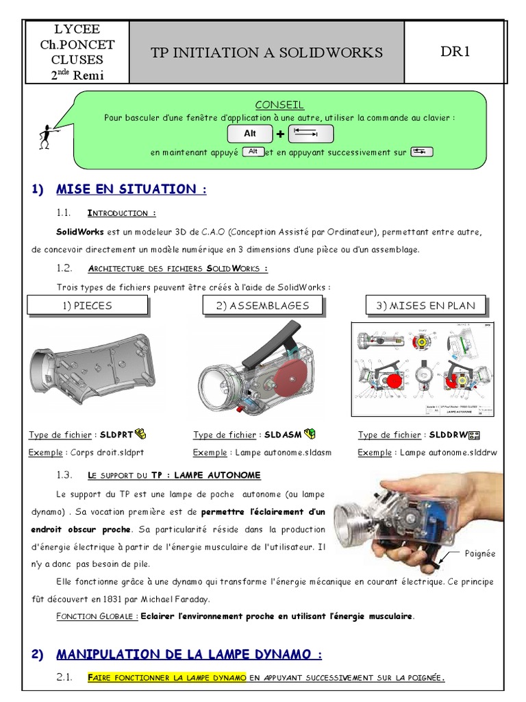 Initiation à SolidWorks : Lampe Dynamo | PDF | Curseur (interface ...