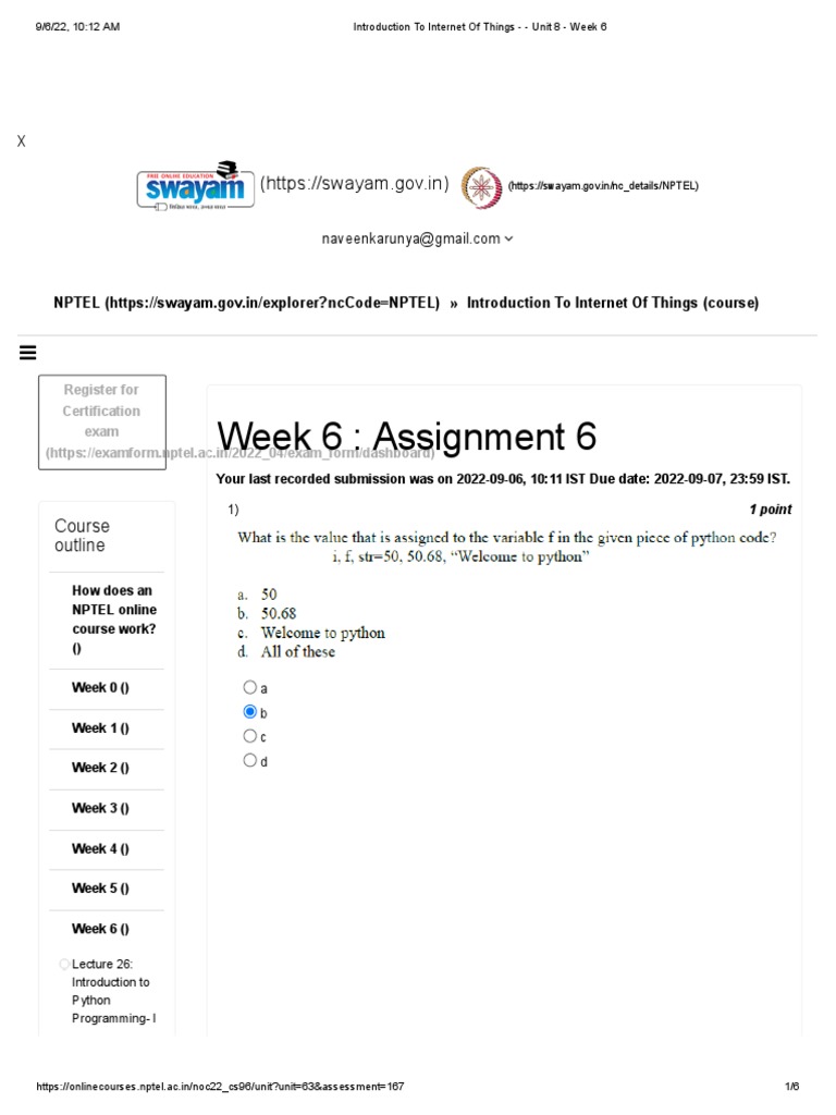 NPTEL IoT Week 6 Assignment Guide | PDF | Computing | Communication