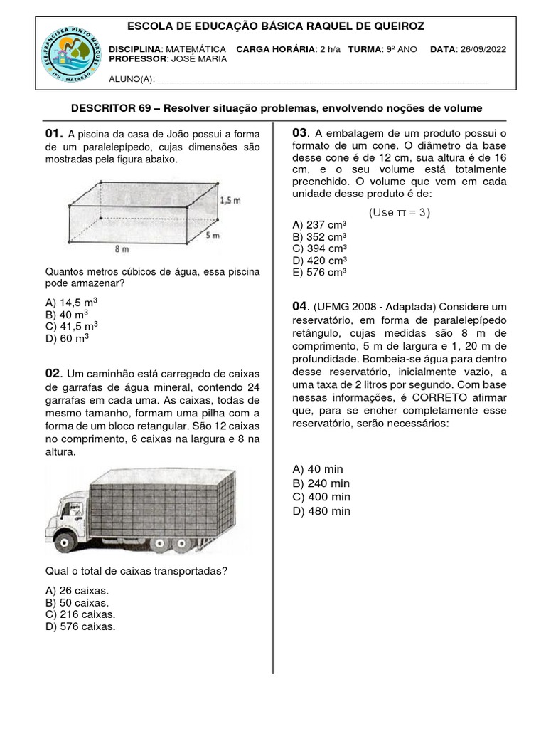 Atividade Volume | PDF | Volume