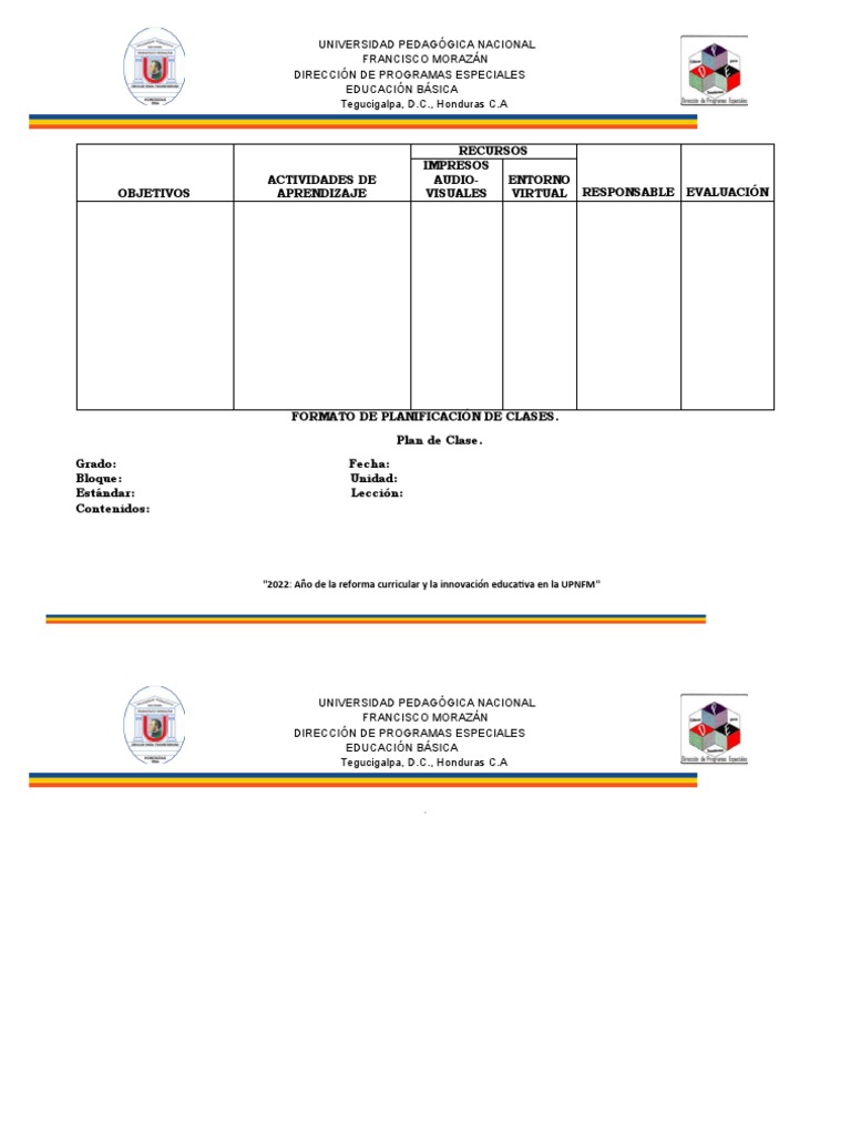 Formato de Plan de Clase. | PDF