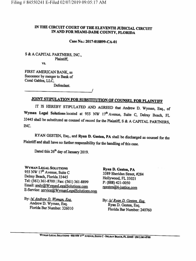  17 018899 16 joint stipulation for substitution of counsel for