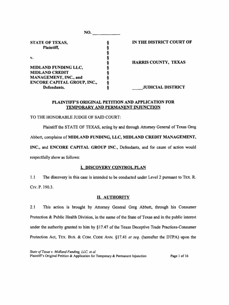 Texas V Midland Funding Llc Et Al Pdf Collection Agency Affidavit