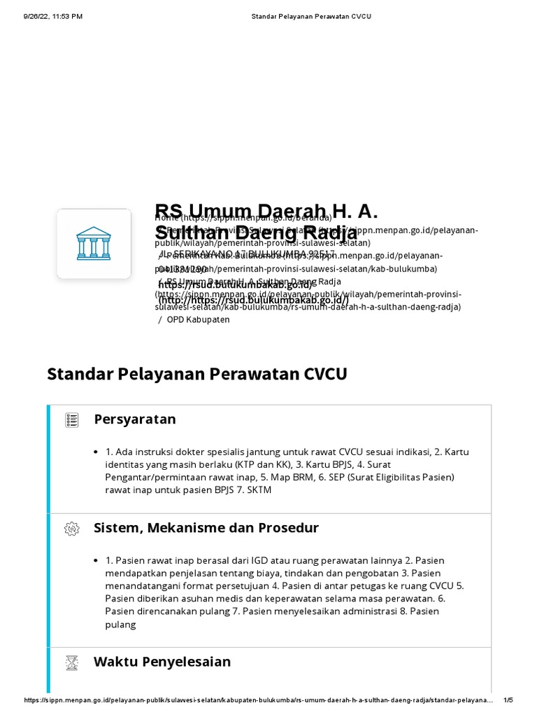 Standar Pelayanan Perawatan CVCU | PDF