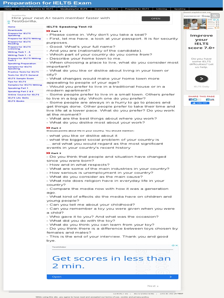 Preparation for ielts exam ielts speaking test pdf international