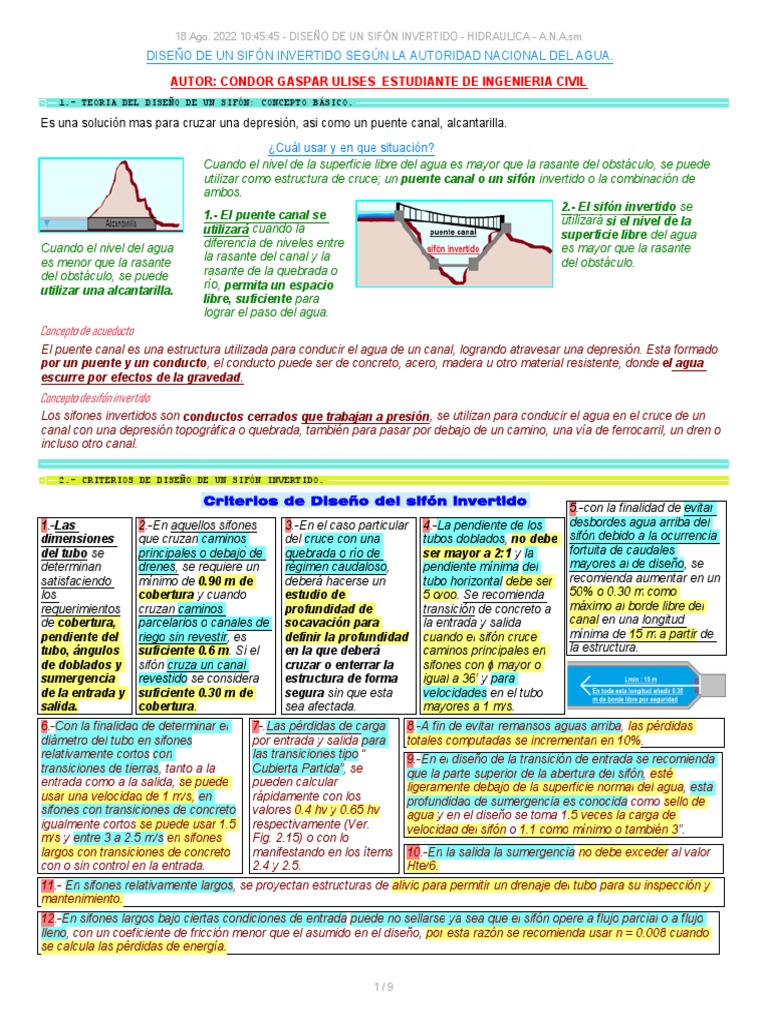 Diseño de Sifón Invertido: Guía Técnica | PDF | Tecnología
