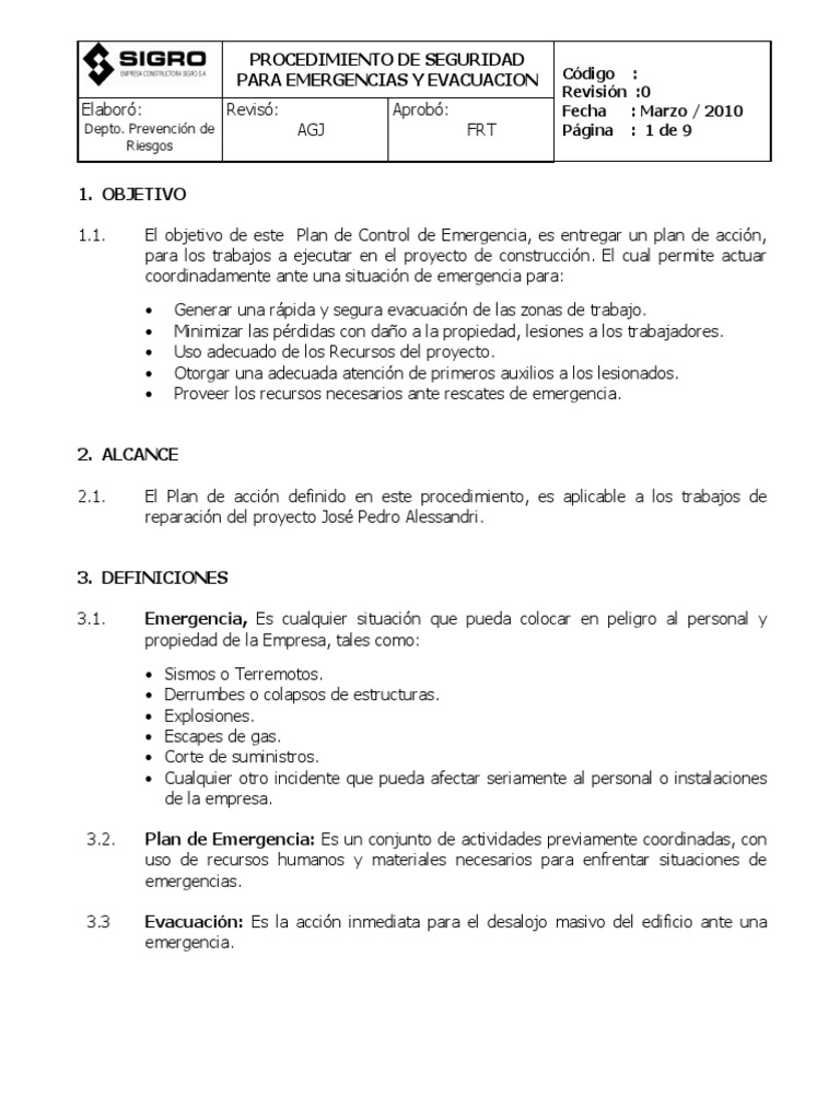 Plan de Evacuación y Emergencias | PDF | Primeros auxilios | Temblores