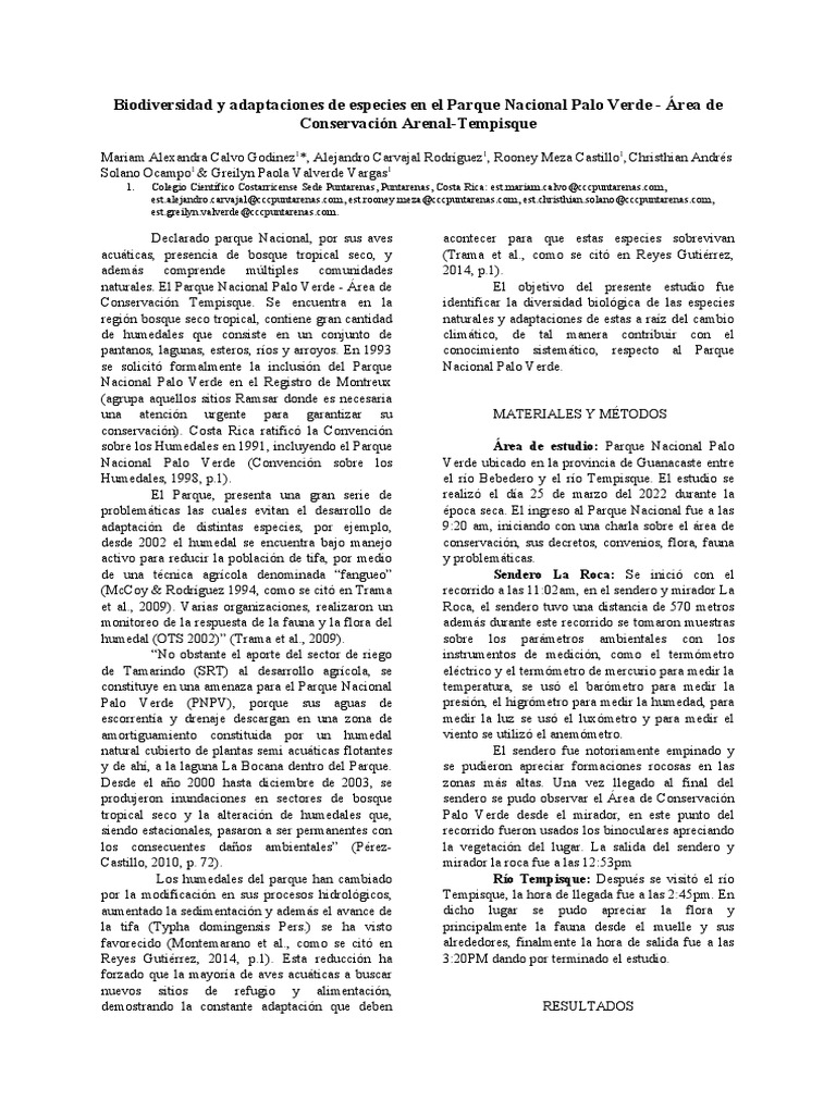 Biodiversidad y Adaptaciones de Especies en El Parque Nacional Palo