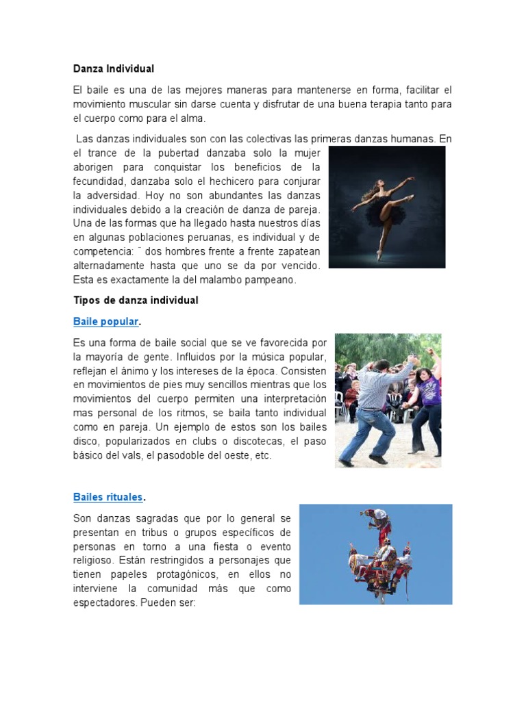 Tipos de Danza Individual y Grupal | PDF | Bailes | Las artes escénicas